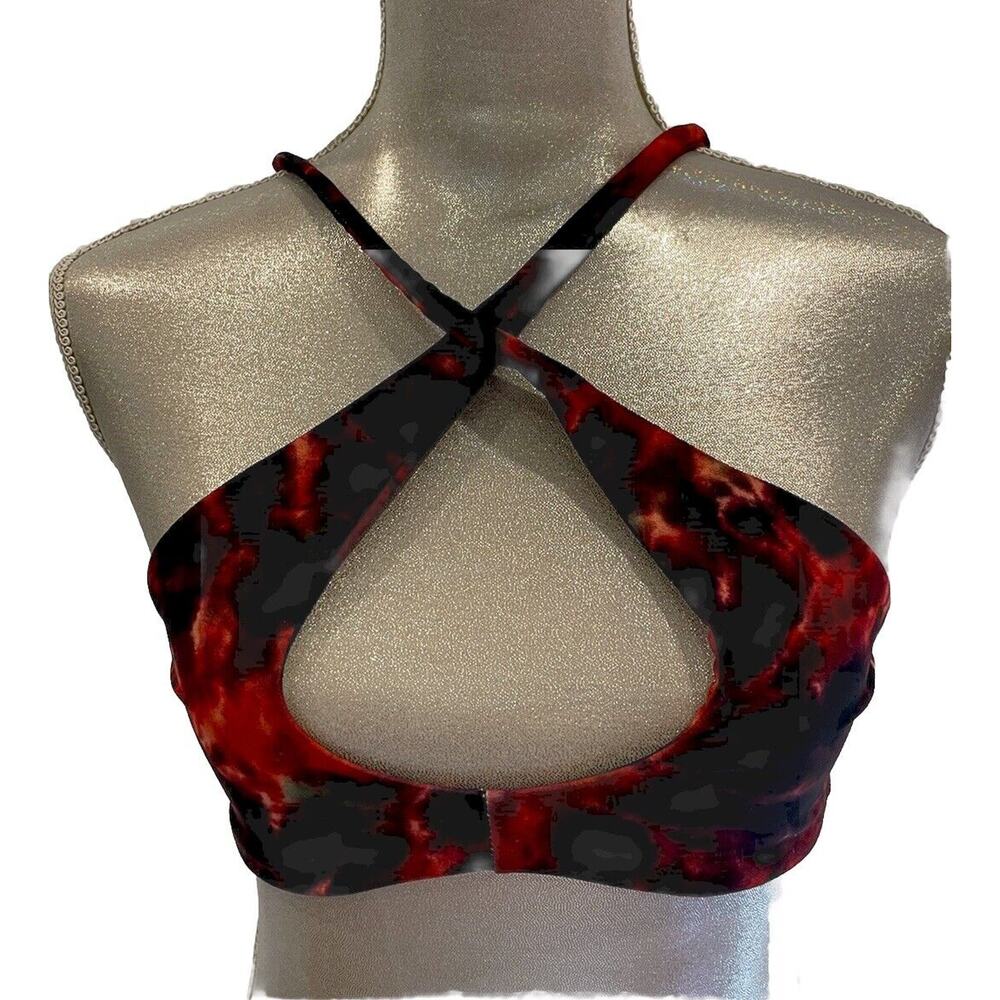 Skatie Jasmin Bikini Top Tie-Dye Orange, Red, Black Size Large